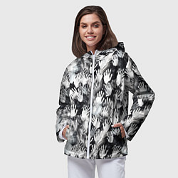 Ветровка с капюшоном женская Черно-белые отпечатки ладоней, цвет: 3D-белый — фото 2