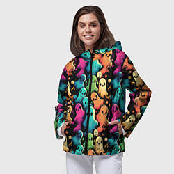 Ветровка с капюшоном женская Паттерн с разноцветными приведениями, цвет: 3D-черный — фото 2