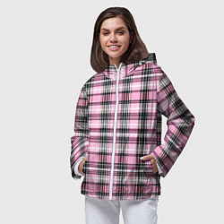 Ветровка с капюшоном женская Розовая клетка, цвет: 3D-белый — фото 2