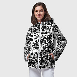 Ветровка с капюшоном женская Граффити черно-белый паттерн, цвет: 3D-белый — фото 2