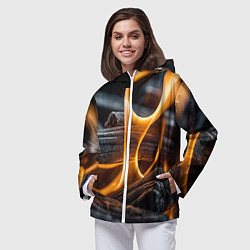 Ветровка с капюшоном женская Дрова в костре - нейросеть, цвет: 3D-белый — фото 2