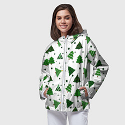 Ветровка с капюшоном женская Узор с зелеными елочками, цвет: 3D-белый — фото 2