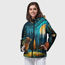 Ветровка с капюшоном женская Хозяин тайги: медведь в лесу, цвет: 3D-черный — фото 2