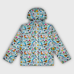 Ветровка с капюшоном женская Вязаные птички паттерн, цвет: 3D-белый
