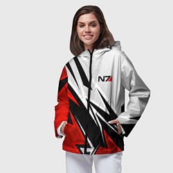 Ветровка с капюшоном женская N7 mass effect - white and red, цвет: 3D-черный — фото 2