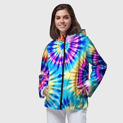 Ветровка с капюшоном женская Красочная композиция - тай-дай, цвет: 3D-черный — фото 2
