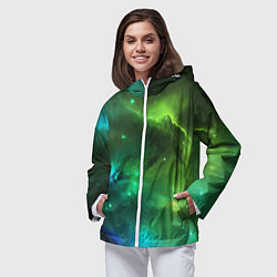 Ветровка с капюшоном женская Бескрайний космос зелёный, цвет: 3D-белый — фото 2