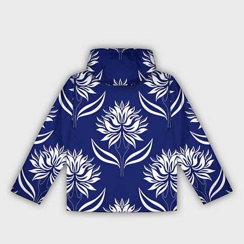 Женская ветровка Абстрактные белые лотосы на синем - паттерн / 3D-Белый – фото 2
