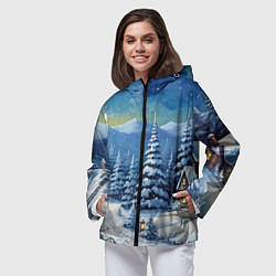 Ветровка с капюшоном женская Новогодние елки в снегу, цвет: 3D-черный — фото 2