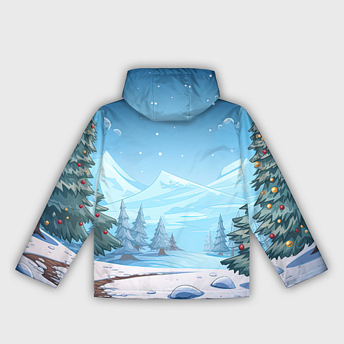 Женская ветровка Новогодний пейзаж с елками / 3D-Черный – фото 2