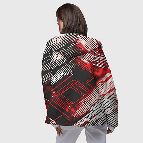 Женская ветровка Киберпанк линии белые и красные / 3D-Черный – фото 4
