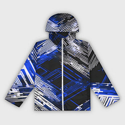 Ветровка с капюшоном женская Киберпанк линии белые и синие, цвет: 3D-белый