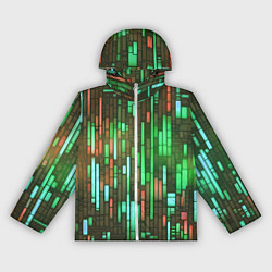 Ветровка с капюшоном женская Неоновые полосы зелёные, цвет: 3D-белый