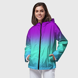 Ветровка с капюшоном женская Фиолетовый бирюзовый голубой неоновый градиент, цвет: 3D-черный — фото 2
