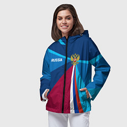 Ветровка с капюшоном женская Герб и триколор России с геометрией, цвет: 3D-черный — фото 2