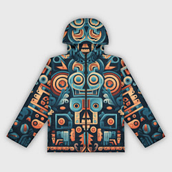 Ветровка с капюшоном женская Симметричный абстрактный паттерн в ацтекском стиле, цвет: 3D-черный