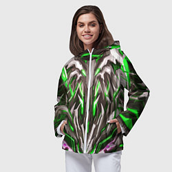 Ветровка с капюшоном женская Зелёная киберпанк броня, цвет: 3D-белый — фото 2
