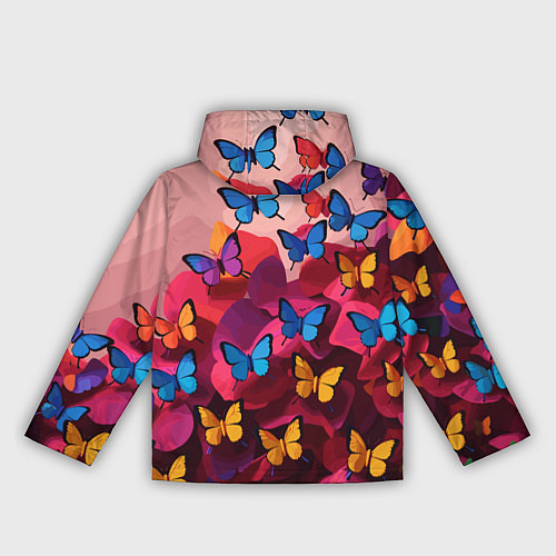 Женская ветровка Разноцветные бабочки - розовые цветы / 3D-Белый – фото 2