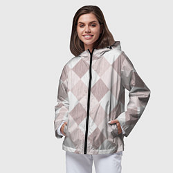 Ветровка с капюшоном женская Геометрический светло коричневый узор квадраты, цвет: 3D-черный — фото 2