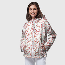 Ветровка с капюшоном женская Caramel cane new years pattern, цвет: 3D-белый — фото 2