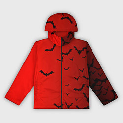 Ветровка с капюшоном женская Летучие мыши на красном фоне, цвет: 3D-черный