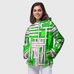 Ветровка с капюшоном женская Полосы на зелёном фоне, цвет: 3D-белый — фото 2