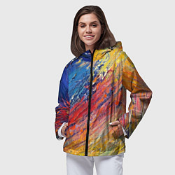 Ветровка с капюшоном женская Смешение масляных красок синий жёлтый красный живо, цвет: 3D-черный — фото 2