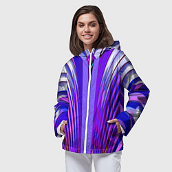 Ветровка с капюшоном женская Фиолетовые линии и полосы, цвет: 3D-белый — фото 2