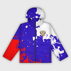 Ветровка с капюшоном женская Российский герб на триколоре, цвет: 3D-черный
