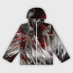 Ветровка с капюшоном женская Дым и красные узоры, цвет: 3D-белый