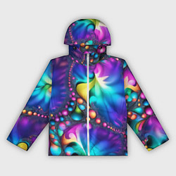 Ветровка с капюшоном женская Розово синий фрактал, цвет: 3D-белый