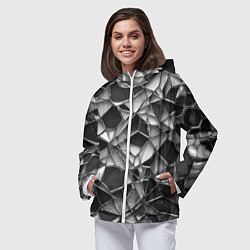 Ветровка с капюшоном женская Чёрно-белая сетка, цвет: 3D-белый — фото 2