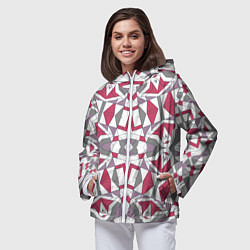 Ветровка с капюшоном женская Геометрический узор красно серый, цвет: 3D-белый — фото 2