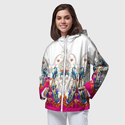 Ветровка с капюшоном женская Цветочный сказочный узор, цвет: 3D-белый — фото 2