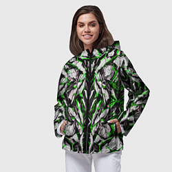 Ветровка с капюшоном женская Зелёная кибернетическая броня, цвет: 3D-черный — фото 2