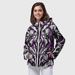 Ветровка с капюшоном женская Фиолетовая кибернетическая броня, цвет: 3D-белый — фото 2