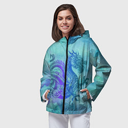 Ветровка с капюшоном женская Бирюзовый дракон узор, цвет: 3D-черный — фото 2