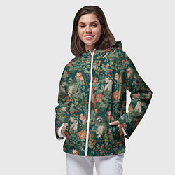 Ветровка с капюшоном женская Goblincore - лес зверей, цвет: 3D-белый — фото 2
