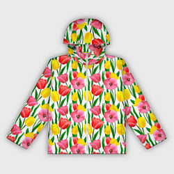 Ветровка с капюшоном женская Colorful tulips, цвет: 3D-белый