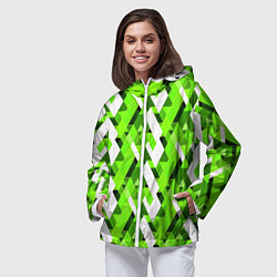 Ветровка с капюшоном женская Зелёные и белые фигуры, цвет: 3D-белый — фото 2