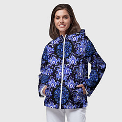 Ветровка с капюшоном женская Новогодняя гжель роспись на чёрном фоне, цвет: 3D-белый — фото 2