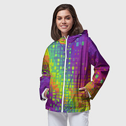 Ветровка с капюшоном женская Разноцветные пиксели, цвет: 3D-белый — фото 2