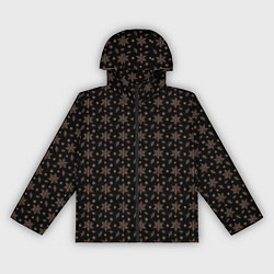 Ветровка с капюшоном женская Узор из персиковых снежинок на черном, цвет: 3D-черный