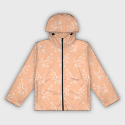 Ветровка с капюшоном женская Белые ветки на персиковом фоне, цвет: 3D-черный