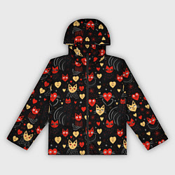 Ветровка с капюшоном женская Паттерн с сердечками и котами валентинка, цвет: 3D-черный