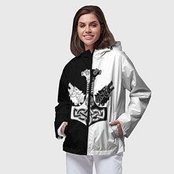 Ветровка с капюшоном женская Волки и молот Тора, цвет: 3D-черный — фото 2