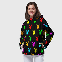 Ветровка с капюшоном женская Playboy pattern неон, цвет: 3D-черный — фото 2