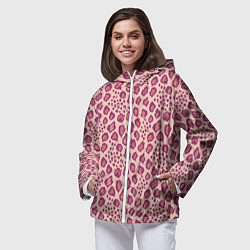 Ветровка с капюшоном женская Цветущий леопард тюльпановое поле, цвет: 3D-белый — фото 2