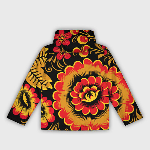 Женская ветровка Хохломская роспись красно-жёлтые цветы на чёрном ф / 3D-Черный – фото 2