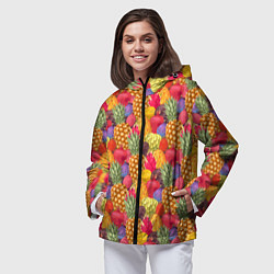 Ветровка с капюшоном женская Экзотические фрукты, цвет: 3D-черный — фото 2